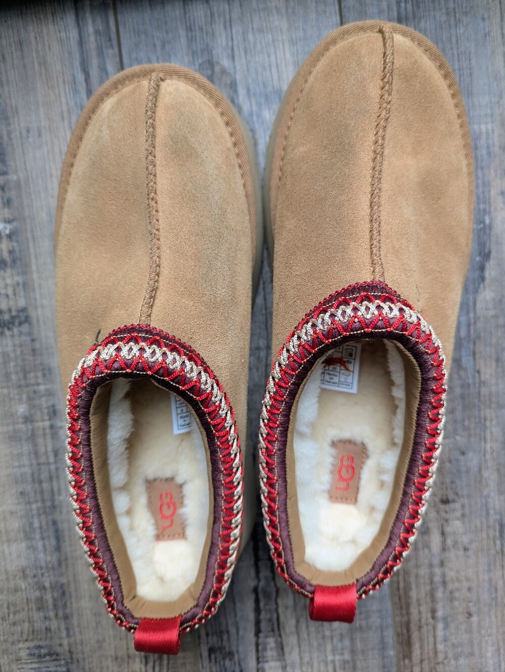 UGG Tazz II Suede Slip-On Clog in Chestnut with Red Trim, Sz 8 but Runs Small